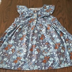 Next Kids Navy Dress with Brown And Light Blue Floral Design. Size 1½-2T